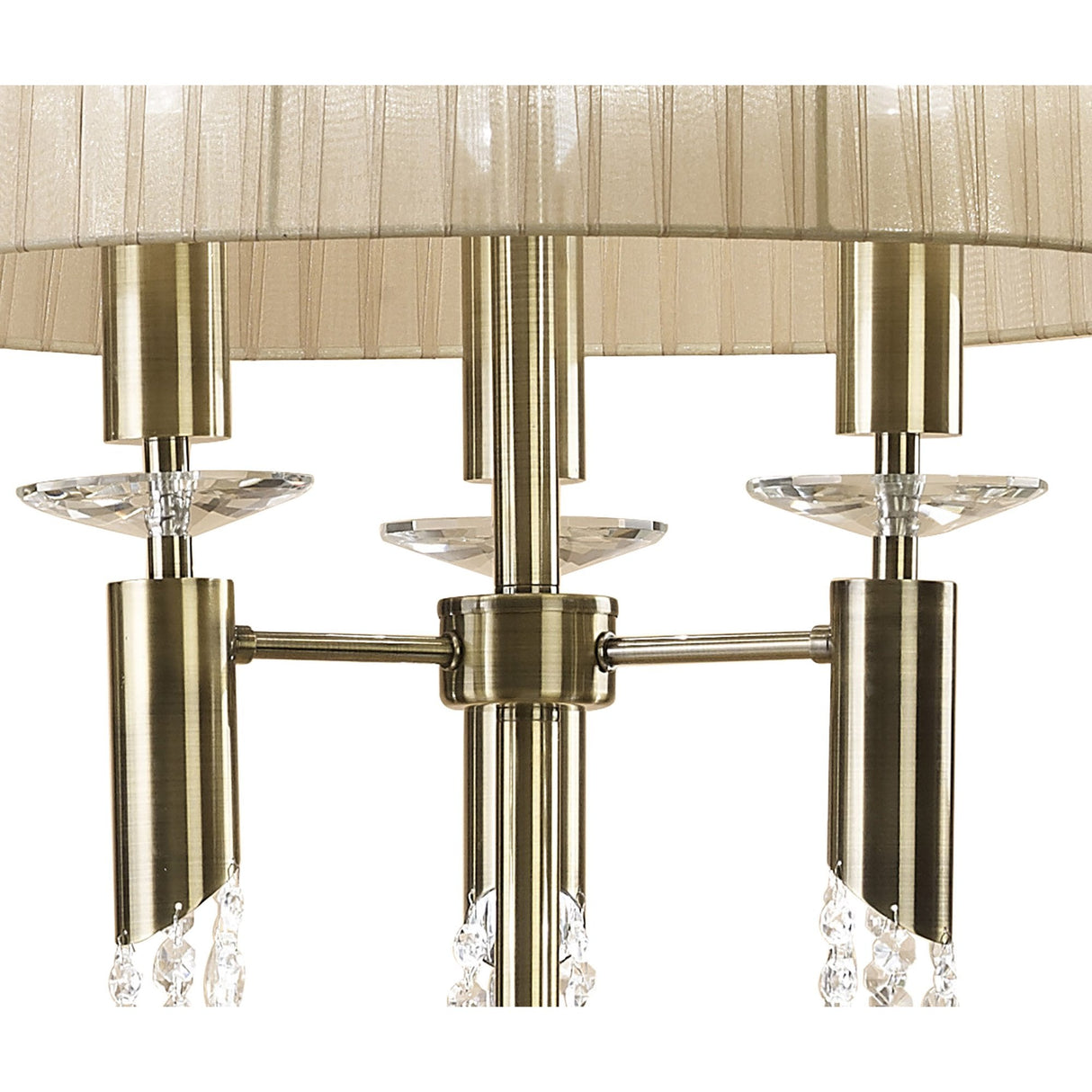 Elegant Tiffany Floor Lamp in Antique Brass with Soft Bronze Shade & Clear Crystal Detailing