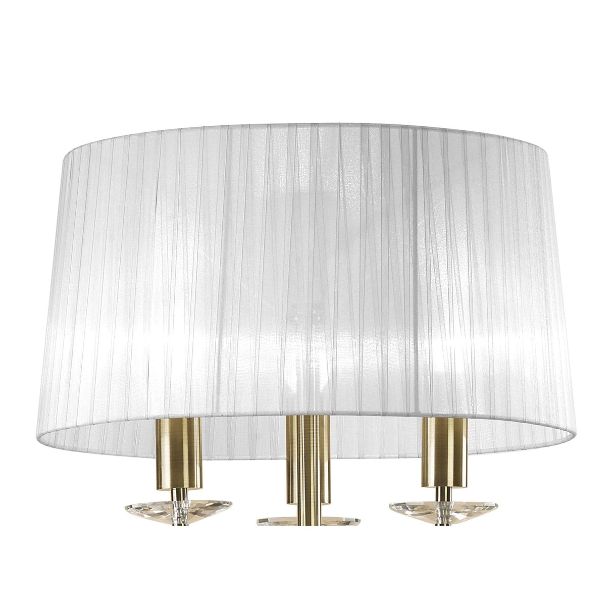 M3889 Tiffany Antique Brass Floor Lamp with 3+3 Lights, White Shade & Clear Crystal Design