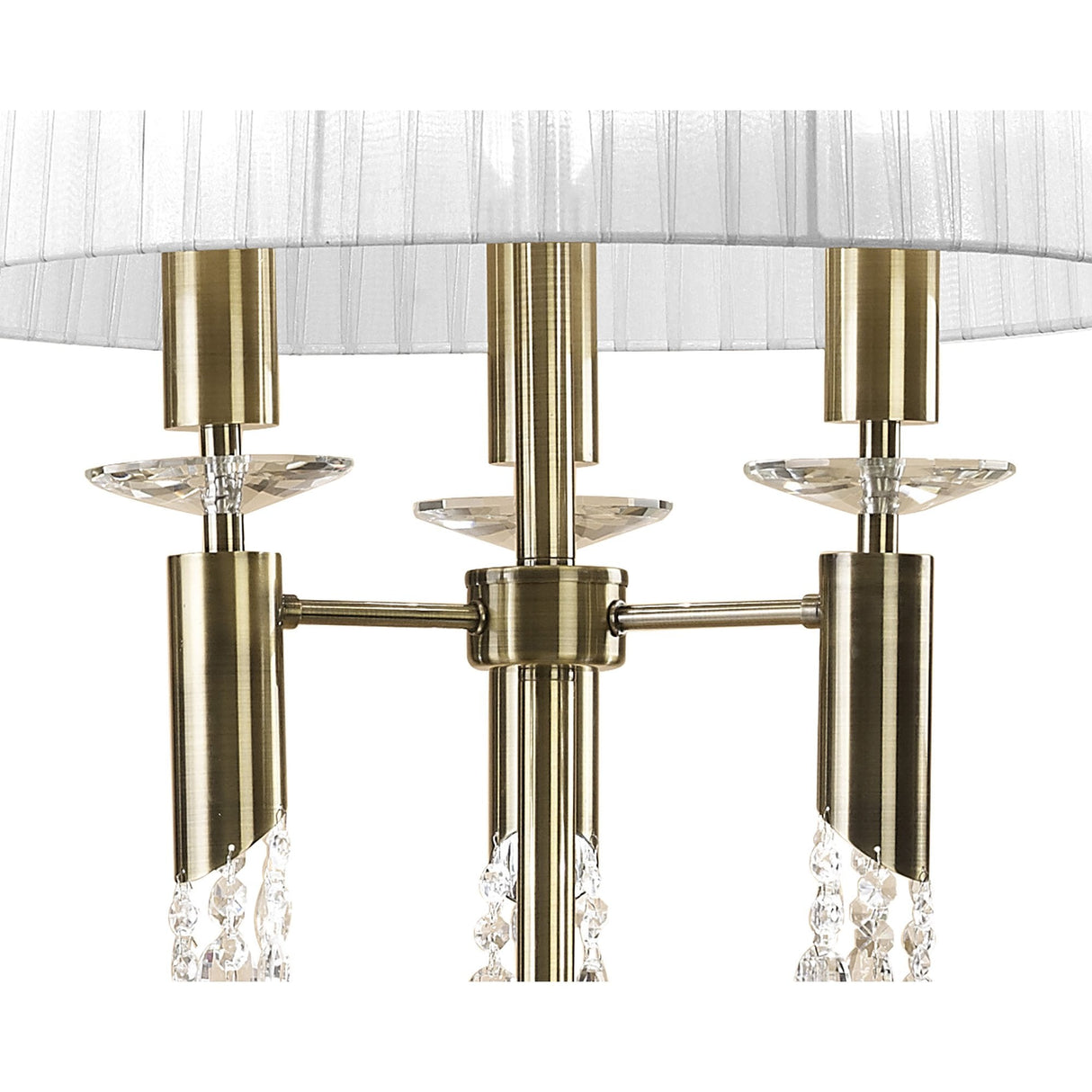 M3889 Tiffany Antique Brass Floor Lamp with 3+3 Lights, White Shade & Clear Crystal Design