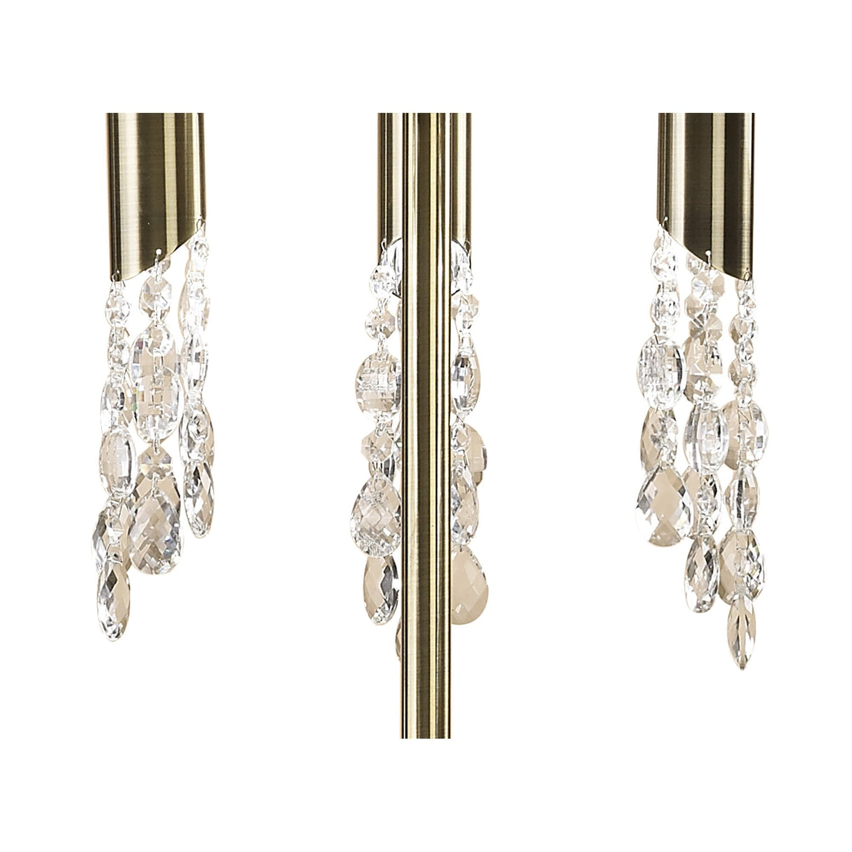 M3889 Tiffany Antique Brass Floor Lamp with 3+3 Lights, White Shade & Clear Crystal Design