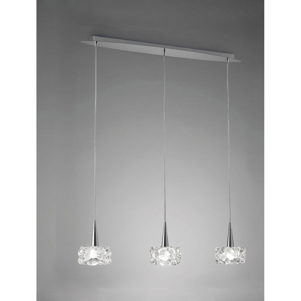 O2 Pendant Trio: Chic Polished Chrome and Clear Glass Light Fixture