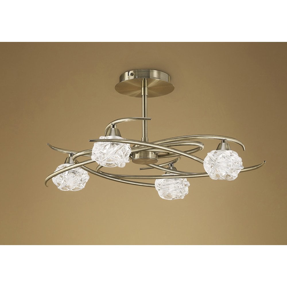 Maremagnum Ceiling Light Fixture with 4 G9 Bulbs in Elegant Antique Brass Finish