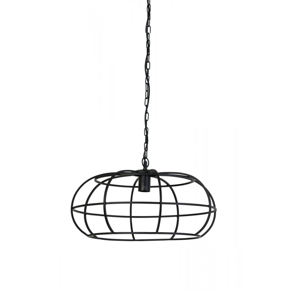 Imelda Matte Black Round Metal Pendant Lamp 53x28cm