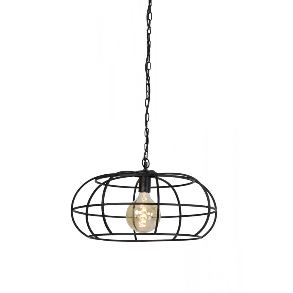 Imelda Matte Black Round Metal Pendant Lamp 53x28cm