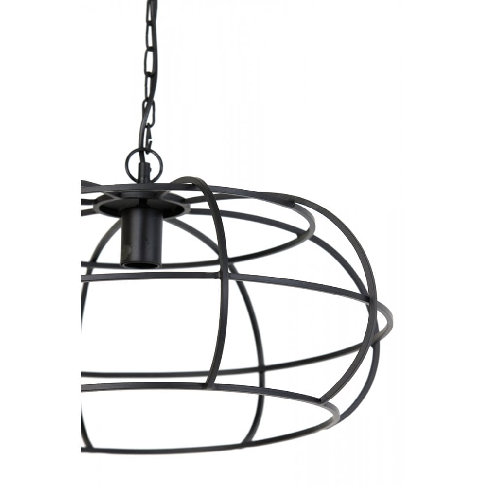 Imelda Matte Black Round Metal Pendant Lamp 53x28cm