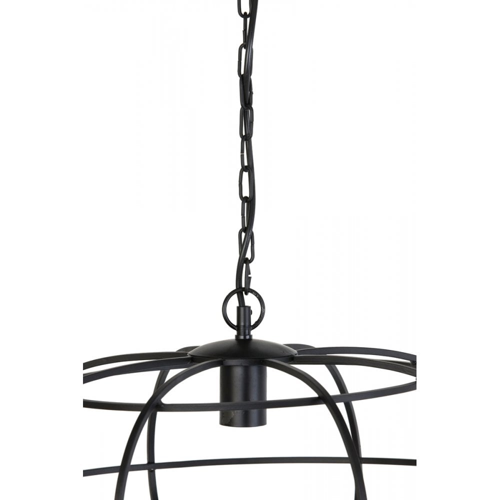 Imelda Matte Black Round Metal Pendant Lamp 53x28cm