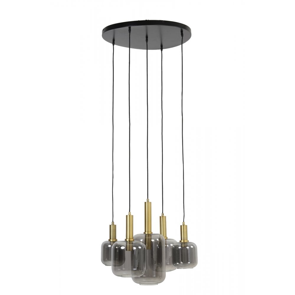 Elegant Antique Bronze and Smoked Glass 5-Light Chandelier | 66x80cm