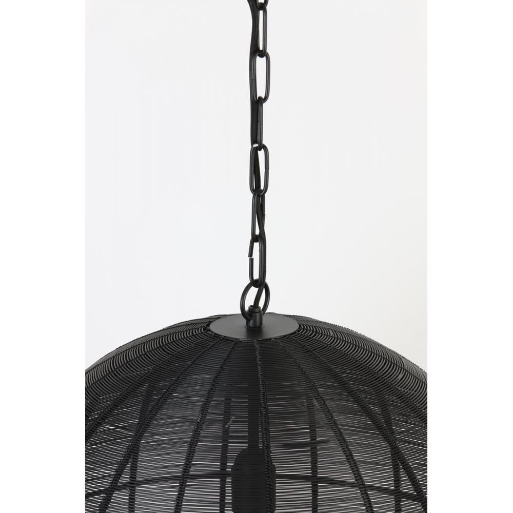 Sleek Round Matt Black Metal Pendant Lamp 50x54cm
