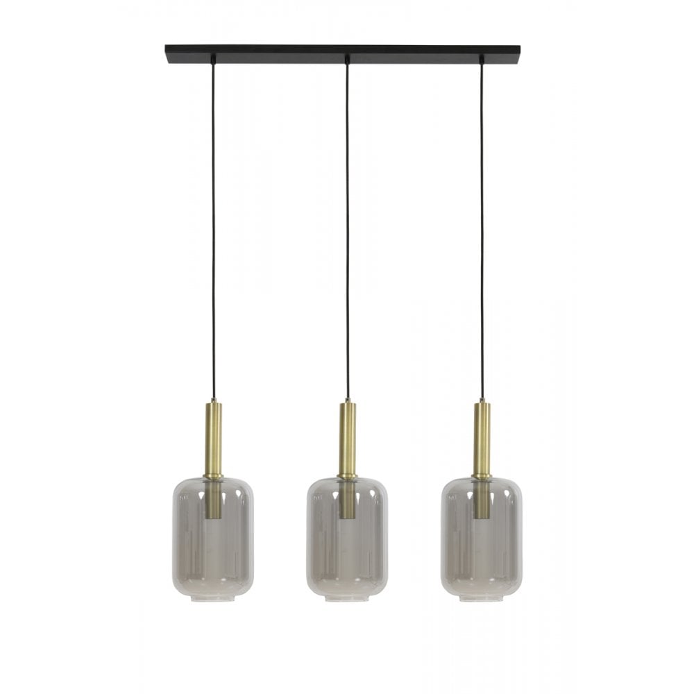 Elegant Trio of Bronze and Smoked Glass Pendant Lights, 100x22x32cm, Lekar