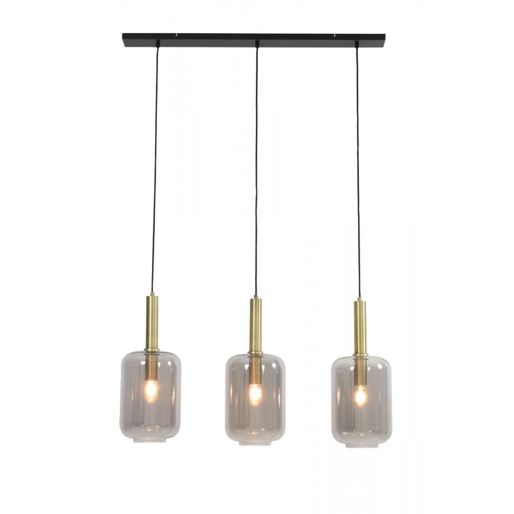 Elegant Trio of Bronze and Smoked Glass Pendant Lights, 100x22x32cm, Lekar