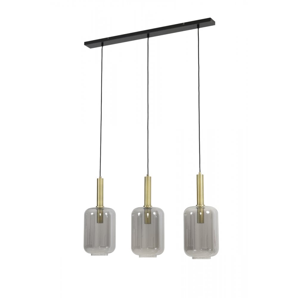 Elegant Trio of Bronze and Smoked Glass Pendant Lights, 100x22x32cm, Lekar
