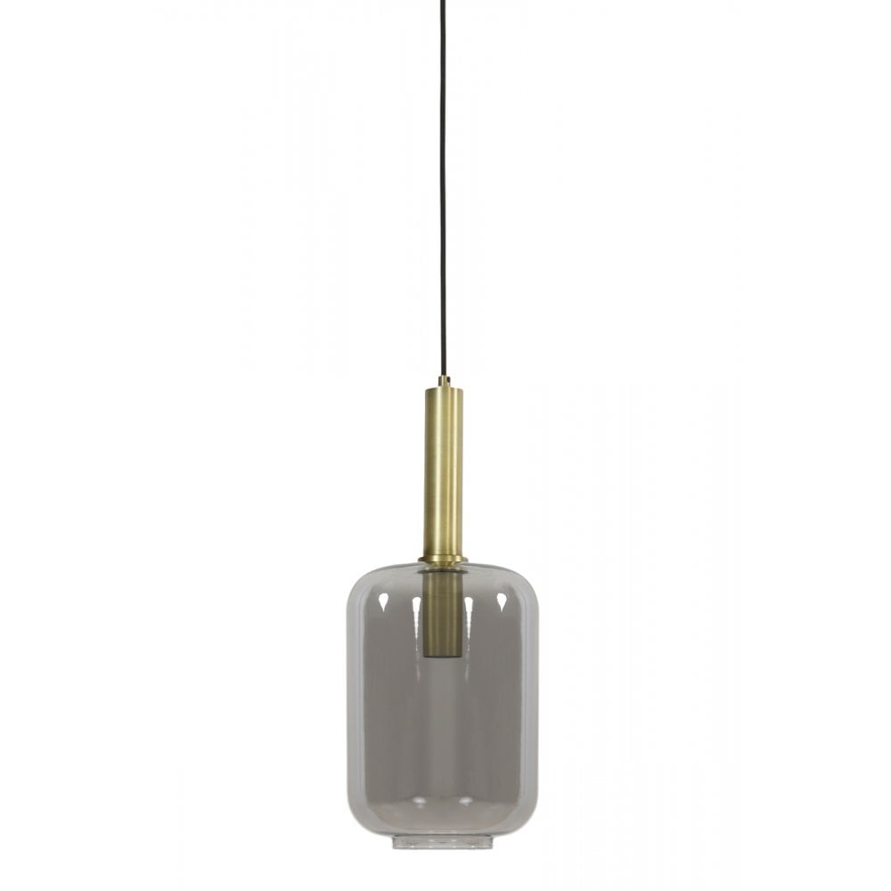 Antique Brass & Smoked Glass Pendant Light 22x32cm