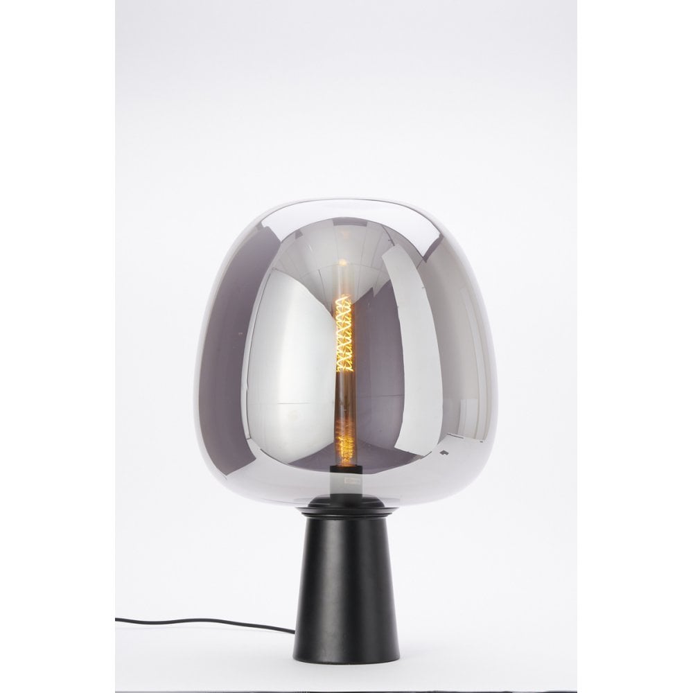 Elegant Smoke Glass Table Lamp, 40x59cm, Matte Black Finish