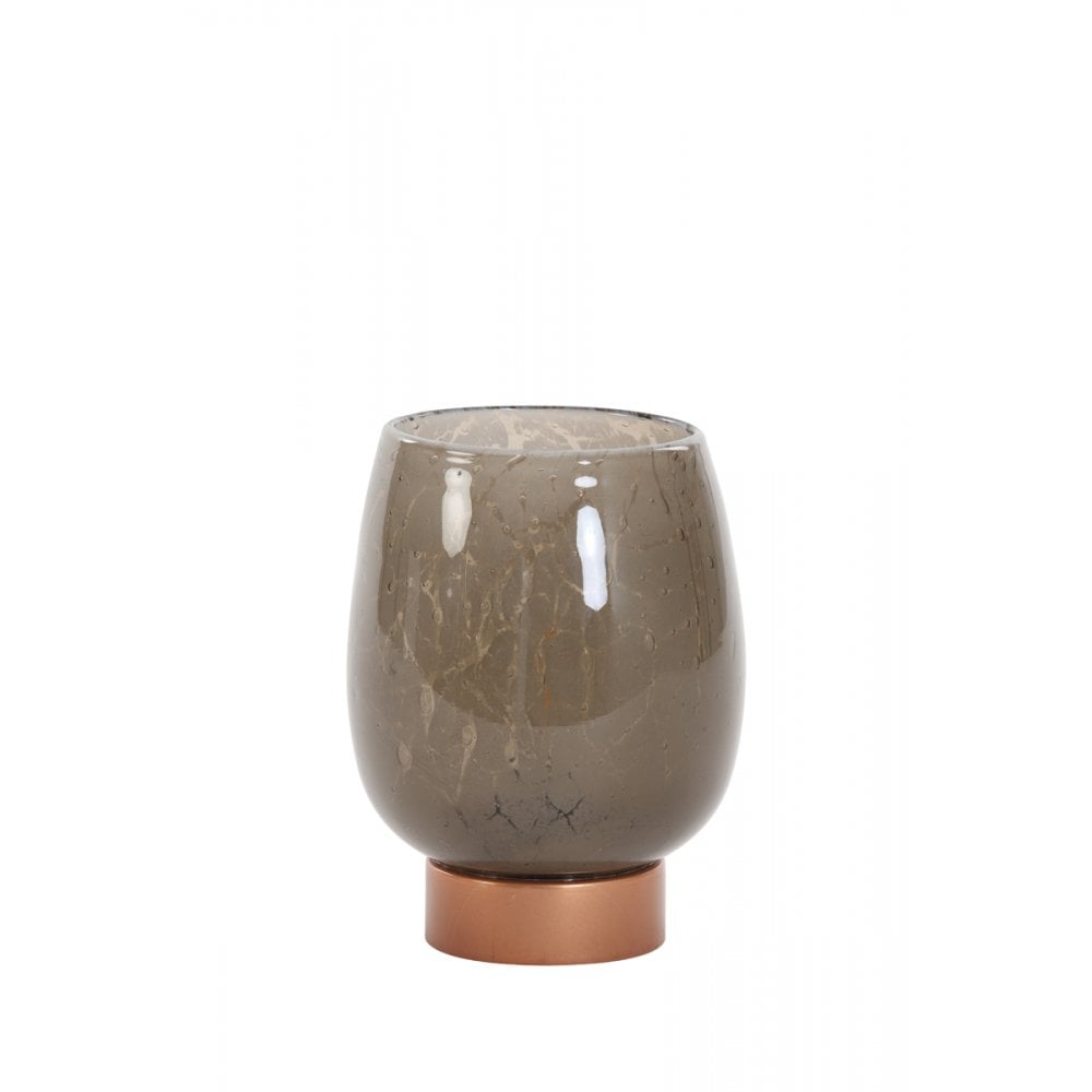 Elegant Glass LED Table Lamp in Brown with Copper Accents (13x17cm)