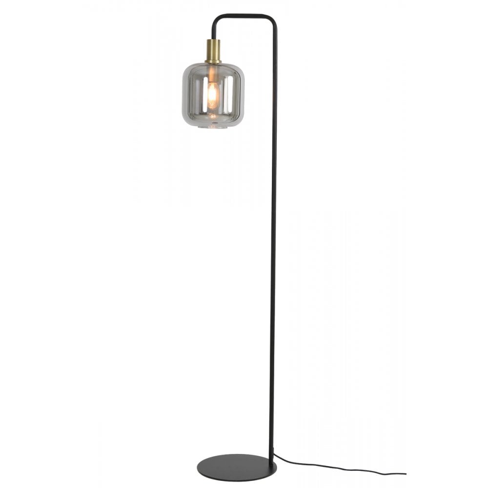 Antique Bronze Lekar Floor Lamp with Smoked Glass, 28x155cm