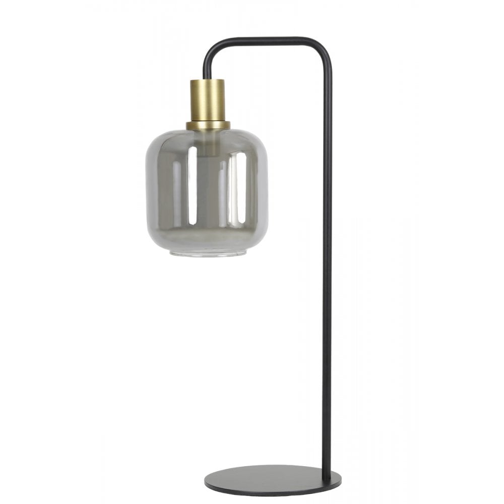 Vintage Brass and Smoked Glass Table Lamp - 18x57.5cm