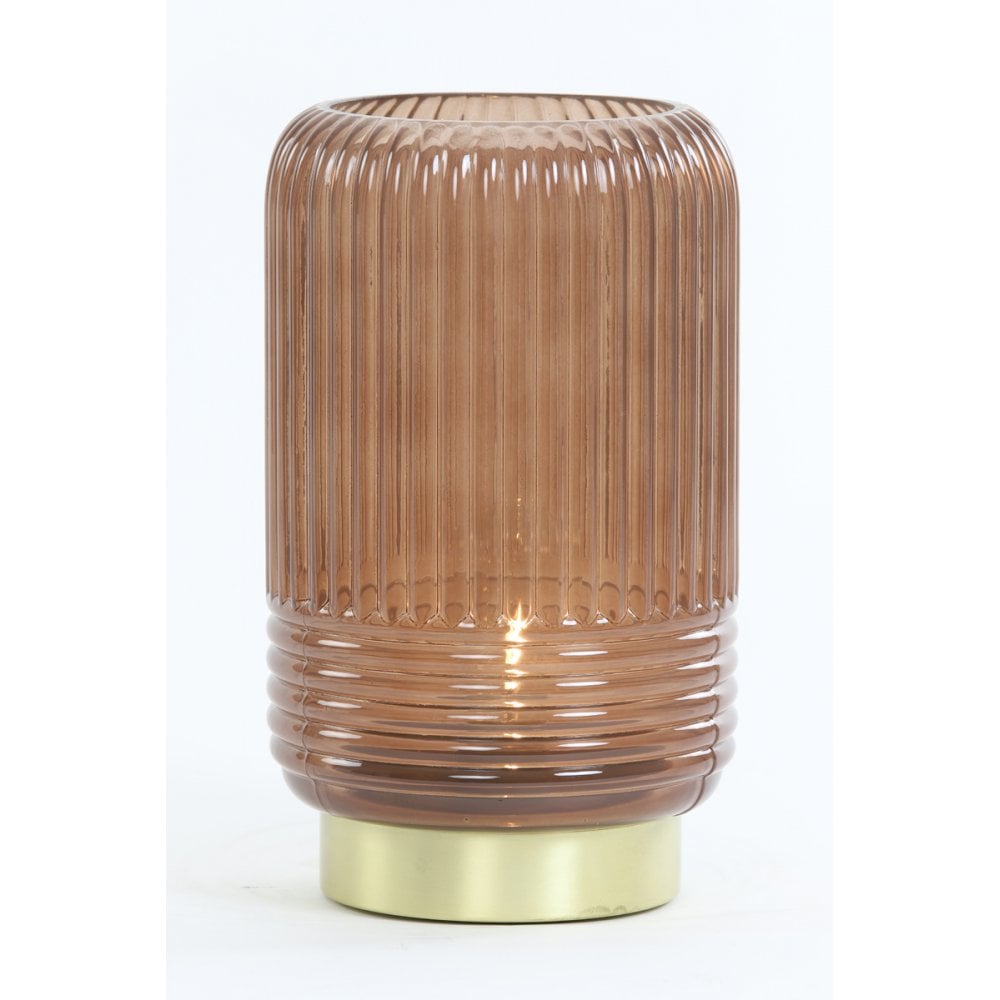 Elegant LED Glass Table Lamp in Rich Dark Brown - 16x26.5cm