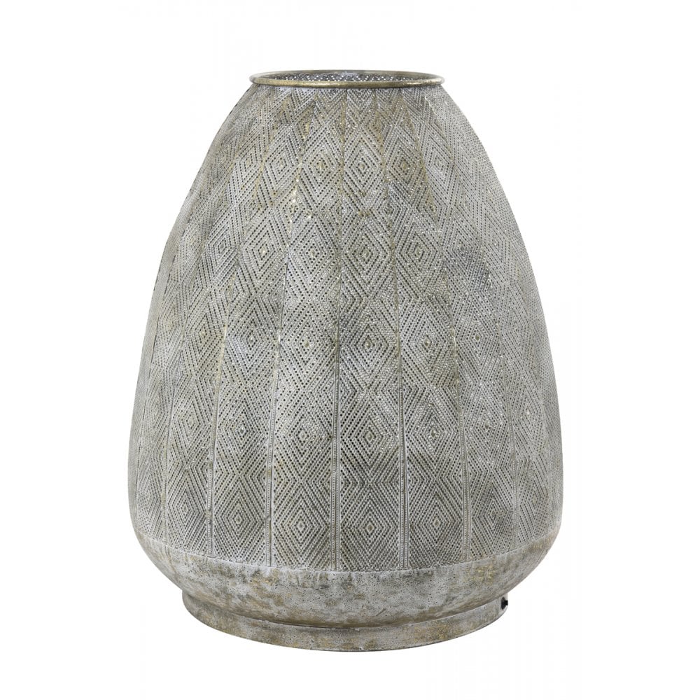 Vintage-Style Round Metal Table Lamp in Antique Gold and White, 46.5x57.5cm