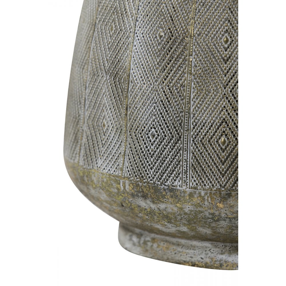 Vintage-Style Round Metal Table Lamp in Antique Gold and White, 46.5x57.5cm