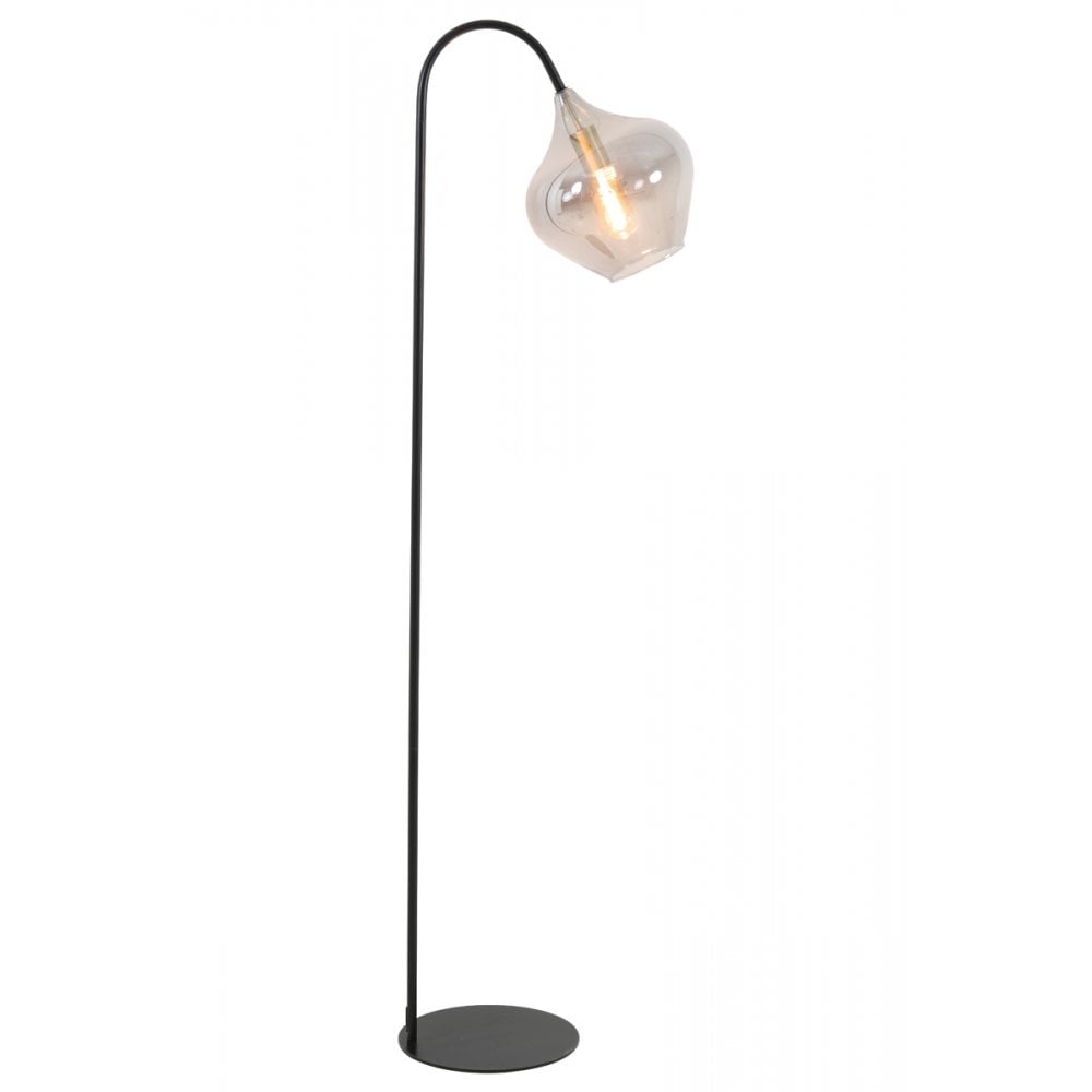 Elegant Matt Black and Smoked Glass Floor Lamp - 45x28x160cm