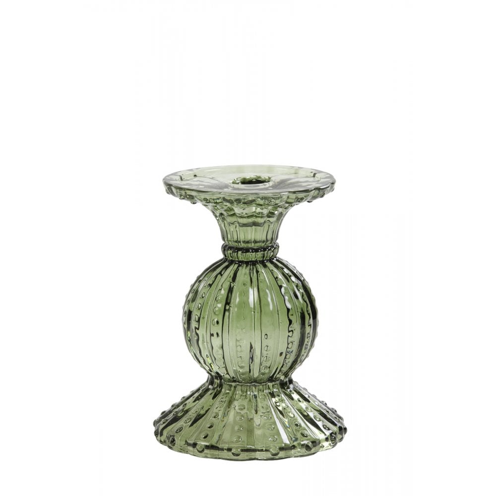 Olive Green Aguamala Glass Candle Holder - Round 10x14cm