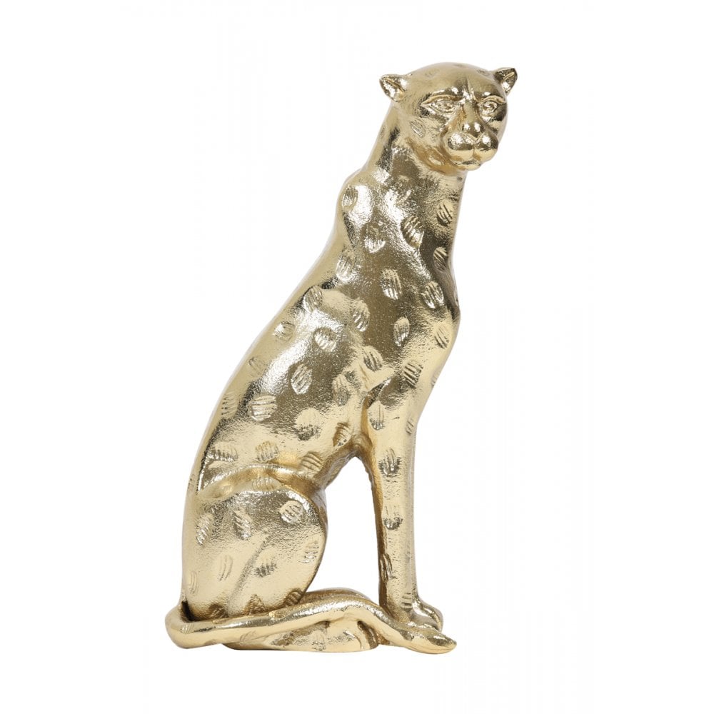 Gleaming Gold Leopard Sculpture - 15x9x29.5cm Decor Piece