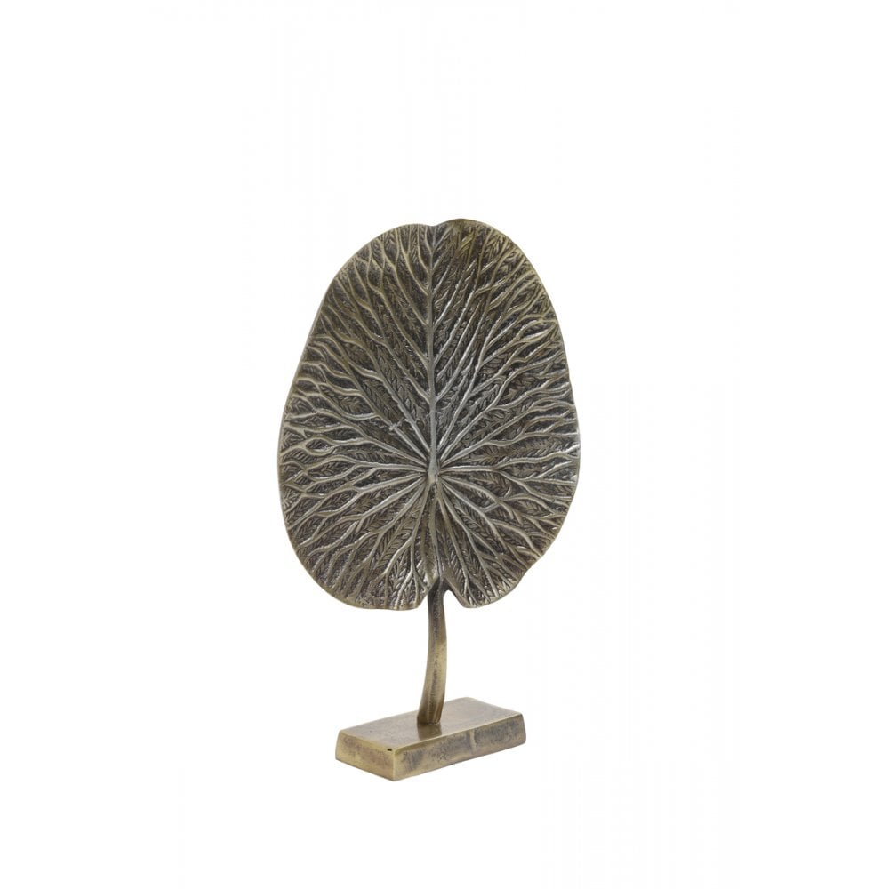 Antique Bronze Leaf Sculpture on Stand 25x6.5x34cm
