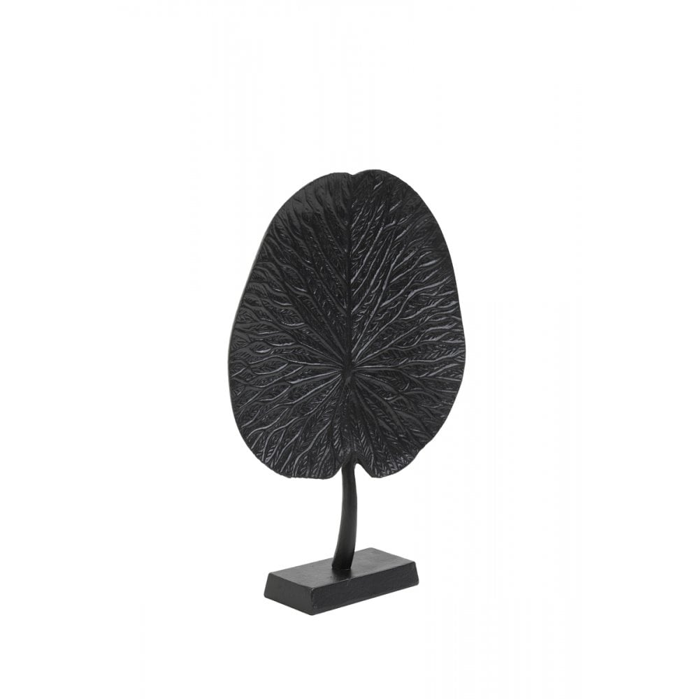Black Leaf Sculpture on Stand - 25x6.5x34cm Metal Ornament