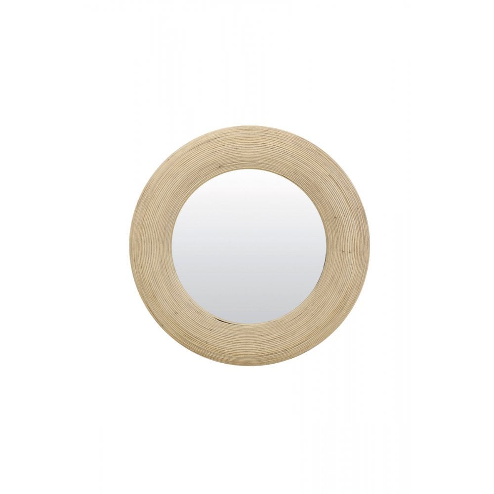 Round Rattan Wood Mirror - 71cm Natural Brown