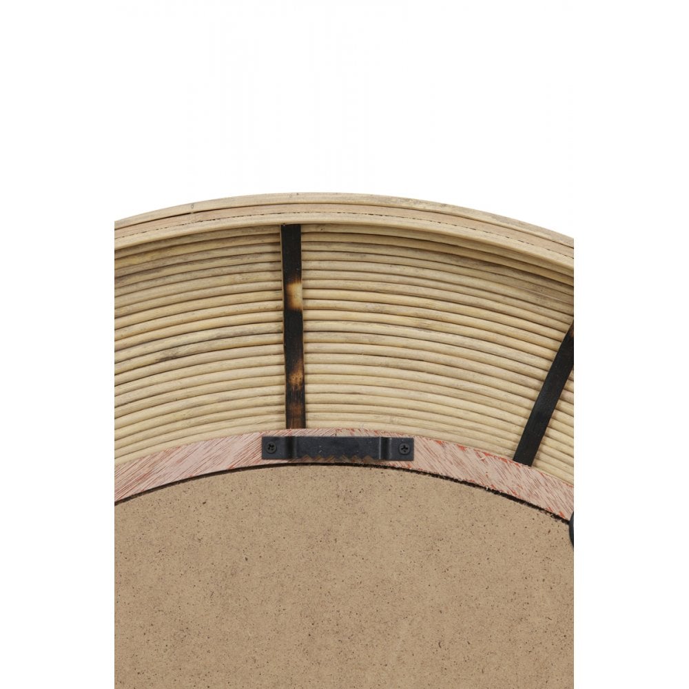 Round Rattan Wood Mirror - 71cm Natural Brown