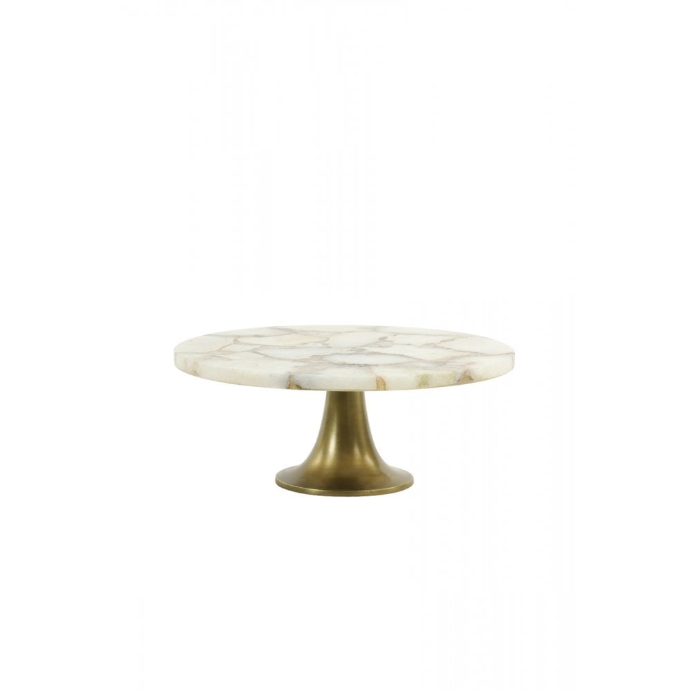 White Agate and Antique Bronze Round Footed Dish 33x13cm