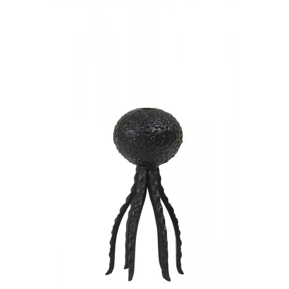 Octopus Matte Black Metal Candle Holder 12x25cm