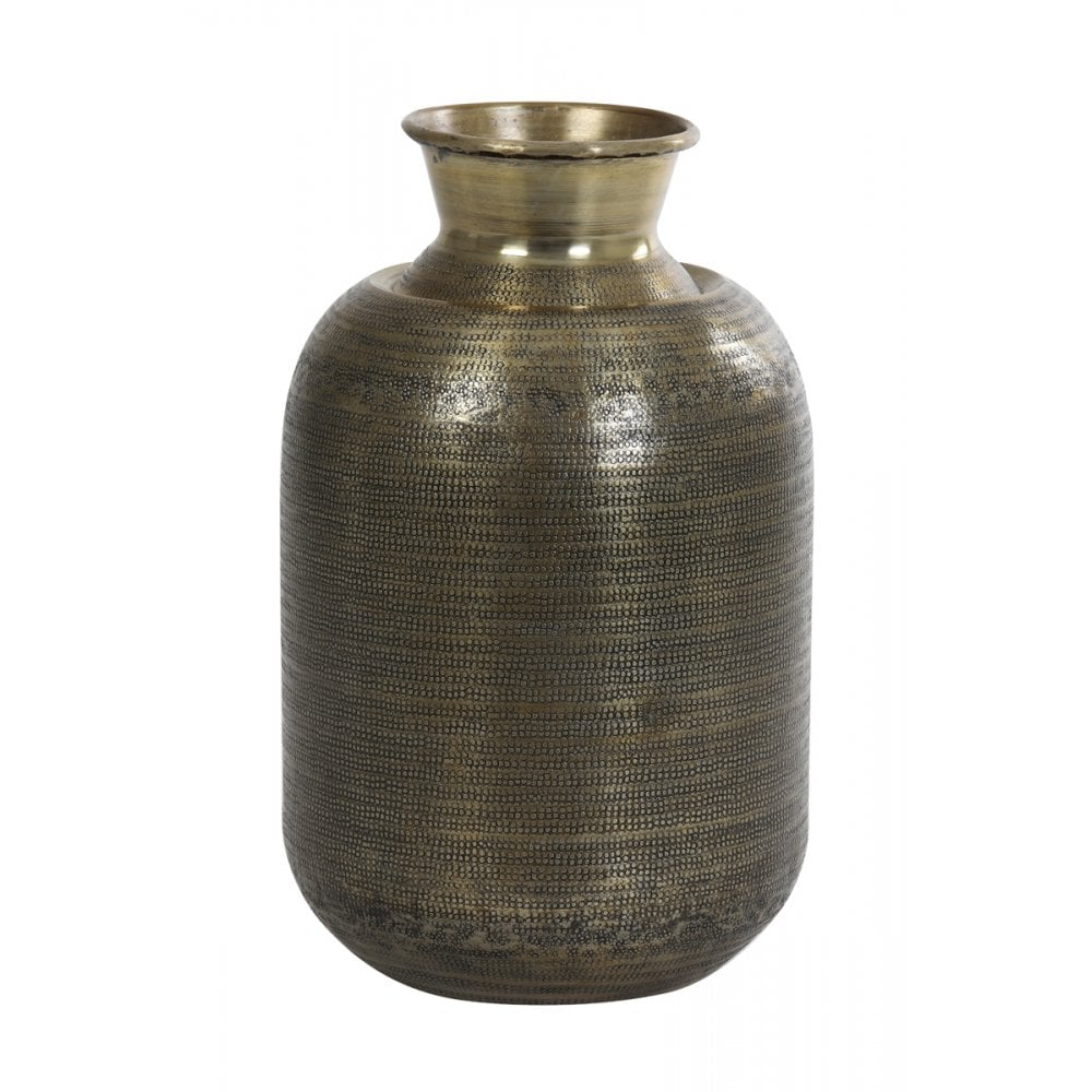 Antique Bronze Round Metal Vase, 23x42cm