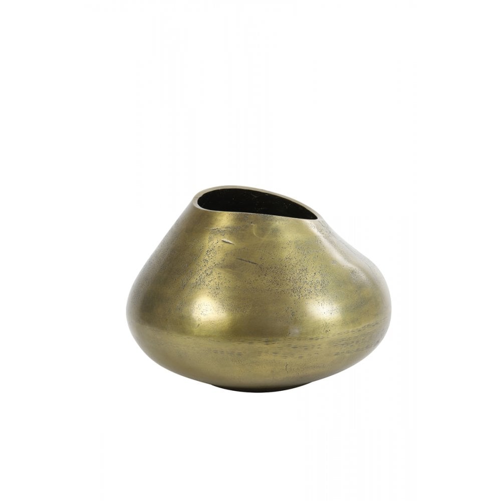 Antique Bronze Breston Round Metal Vase 26x17.5cm