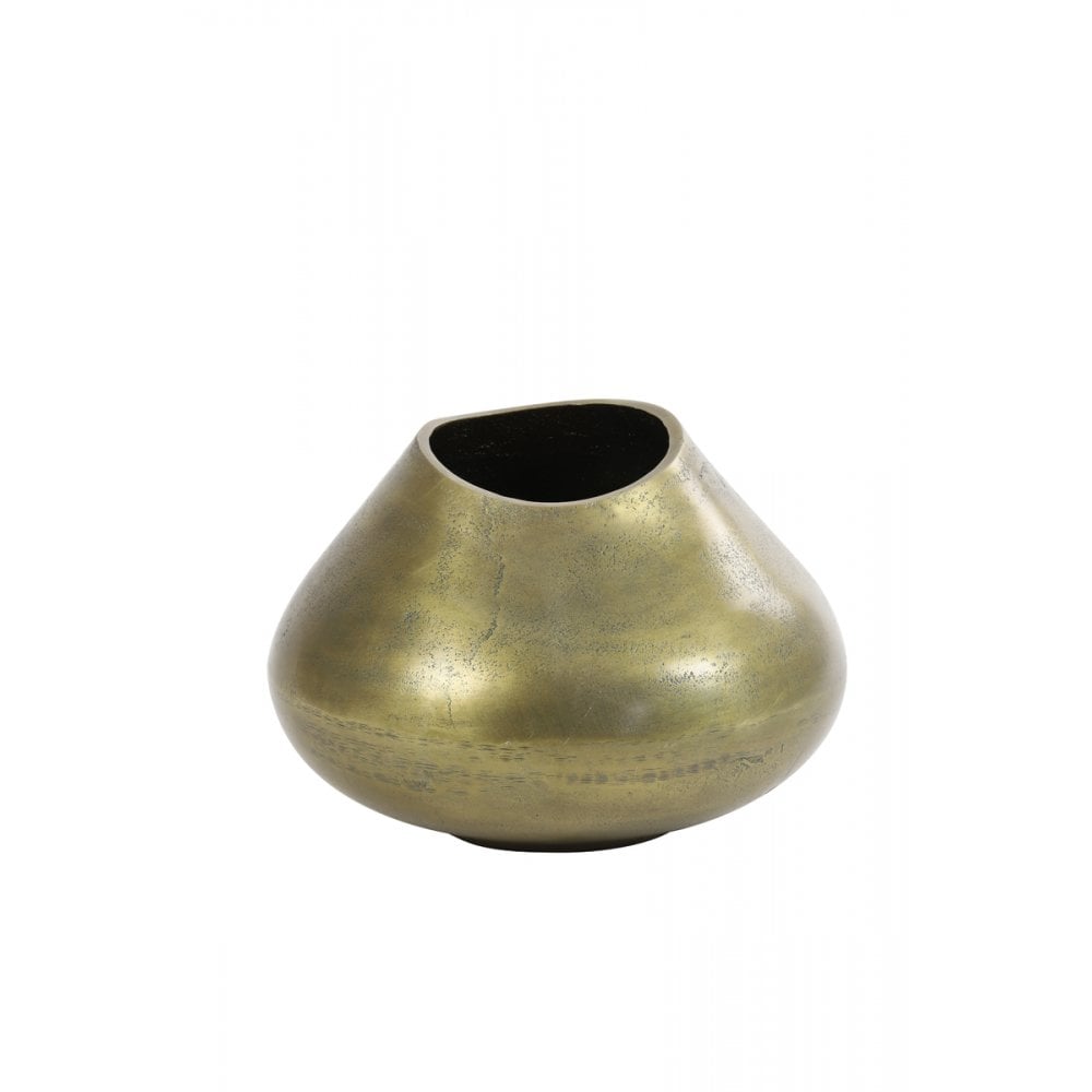 Antique Bronze Breston Round Metal Vase 26x17.5cm