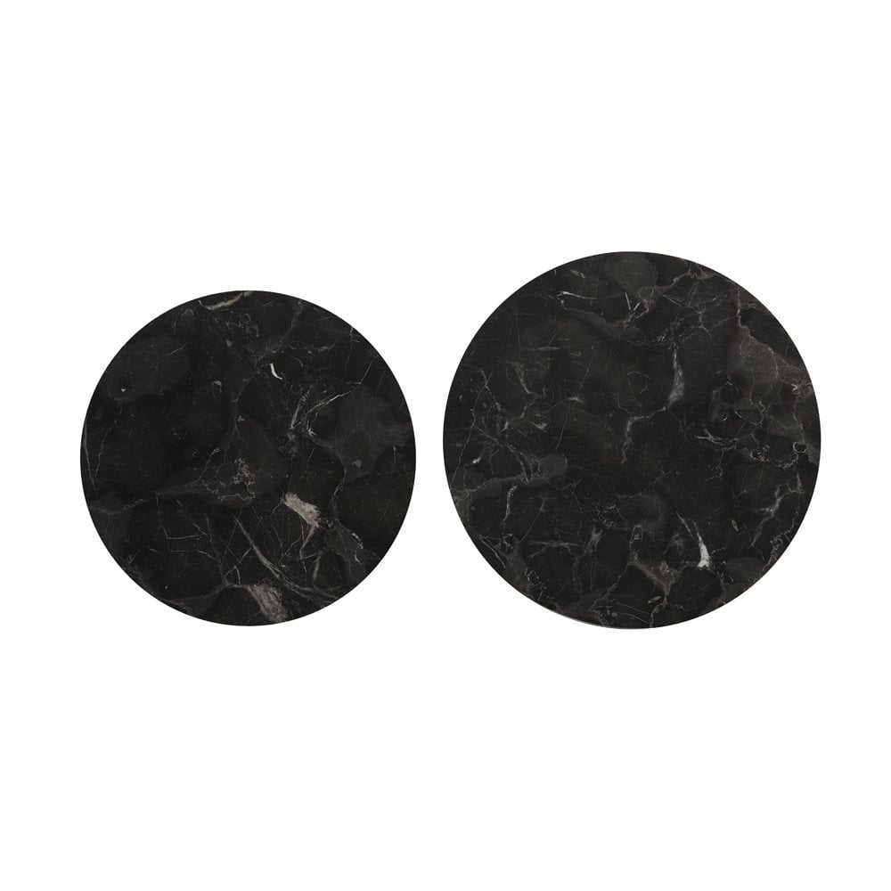 Round Alfio Nesting Coffee Tables Set in Brown Marble and Black Finish