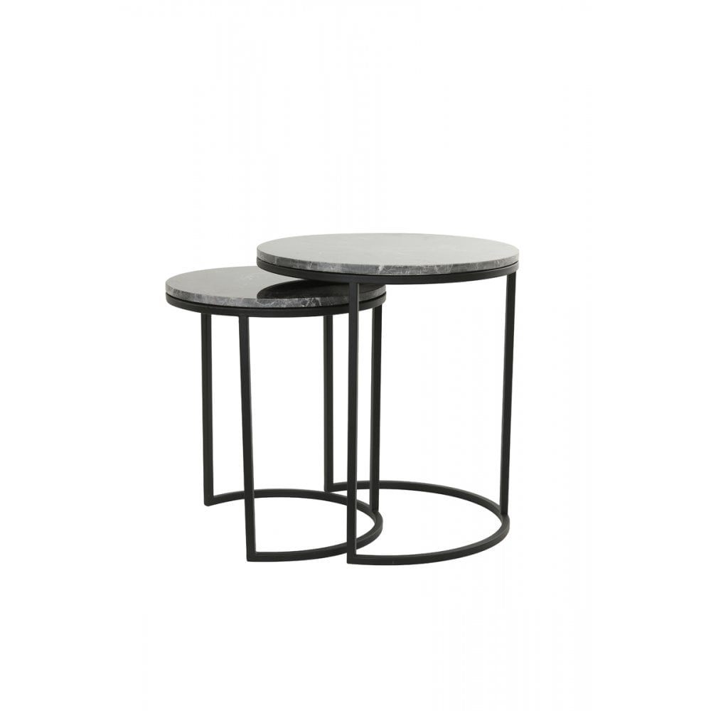 Alfio Brown Marble Nesting Side Tables Set of 2 - Modern Round Design