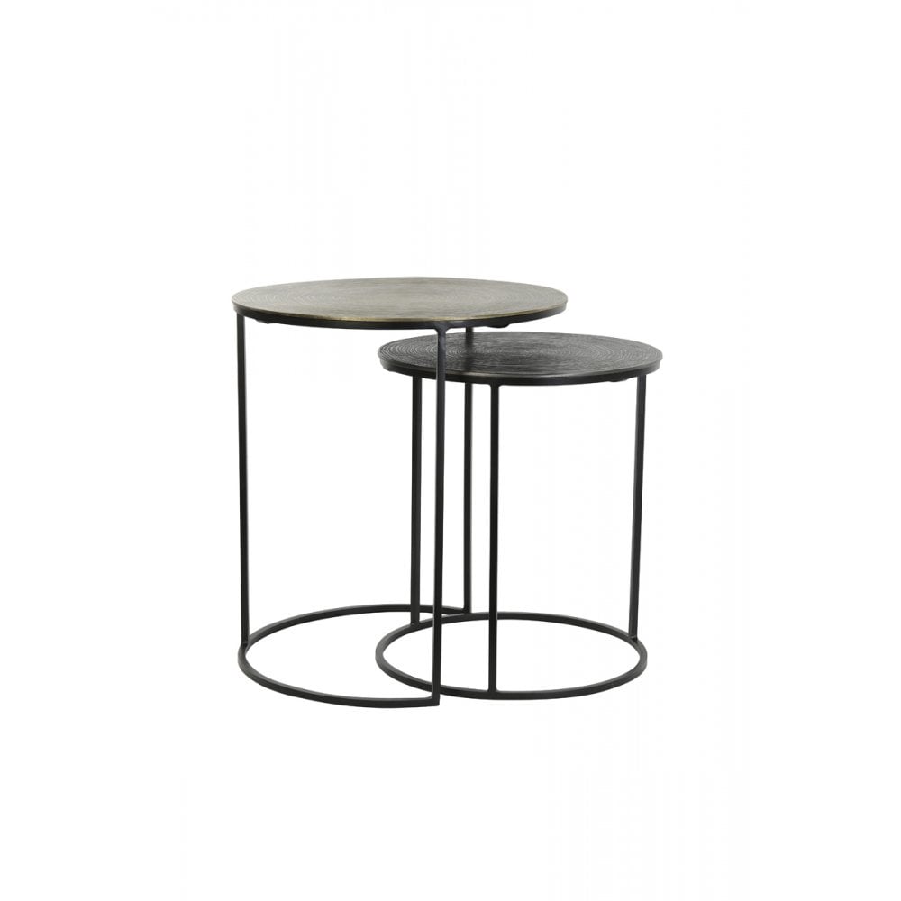 Modern Nesting Side Tables Set, Black-Bronze & Matte Black Finish