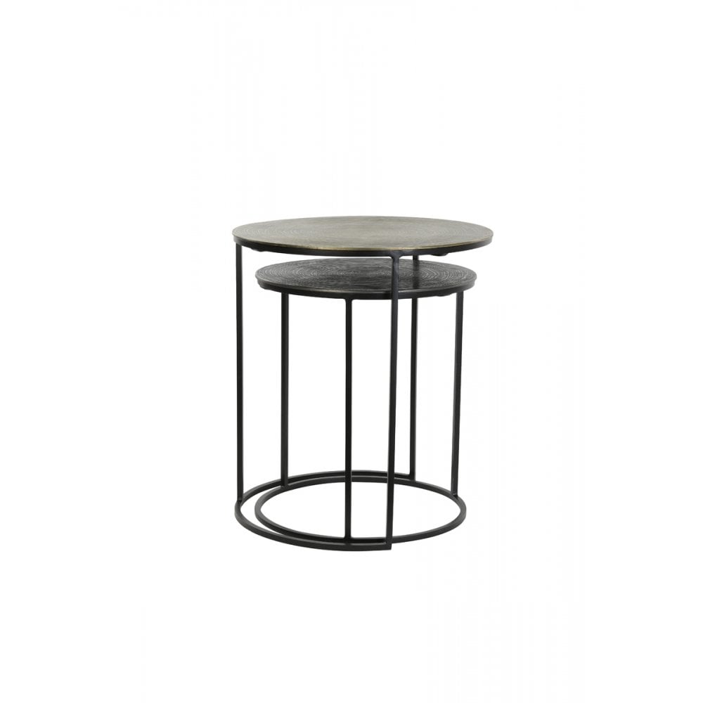 Modern Nesting Side Tables Set, Black-Bronze & Matte Black Finish