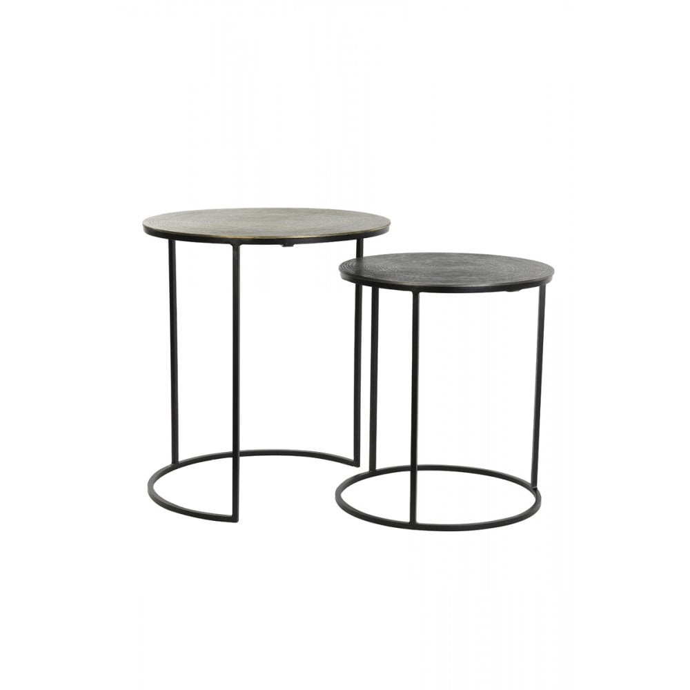 Modern Nesting Side Tables Set, Black-Bronze & Matte Black Finish
