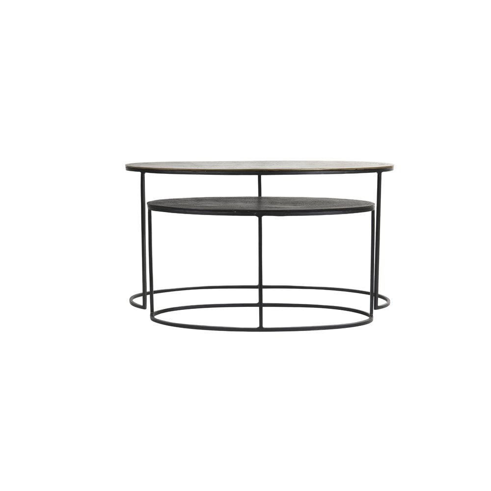 Nested Oval Metal Side Tables Set - Brass Finish