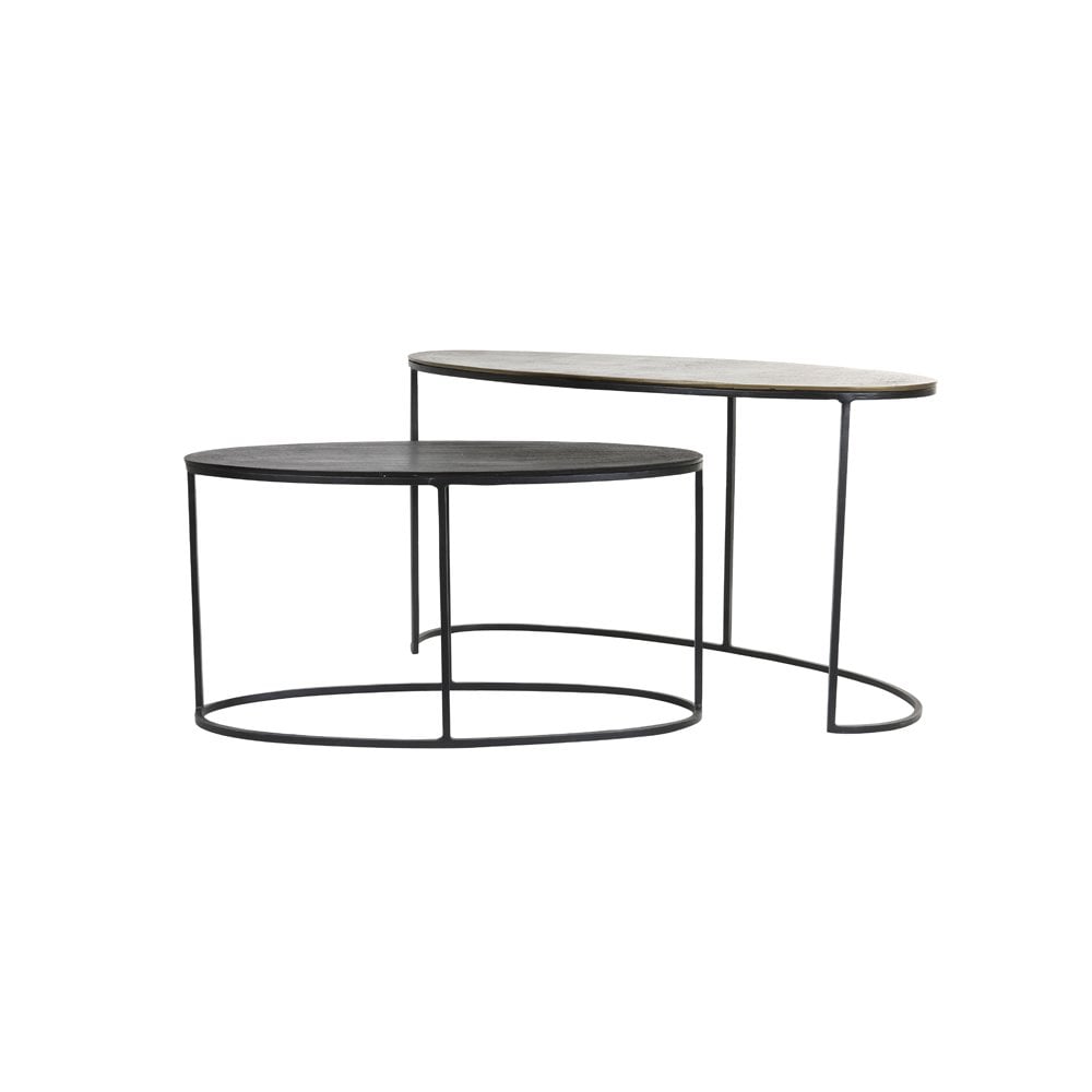 Nested Oval Metal Side Tables Set - Brass Finish
