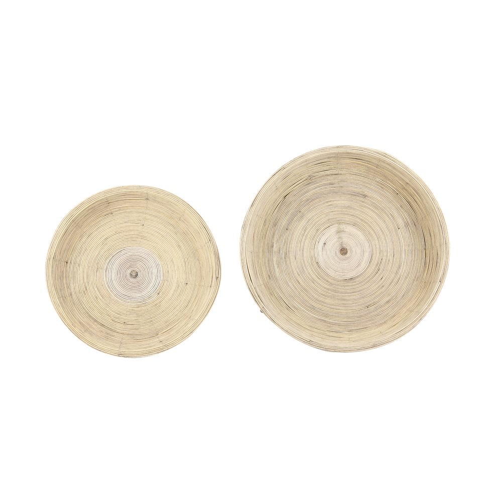 Natural Rattan Nesting Side Tables Set: 46x38.5cm & 56x48cm, Round Wood Design