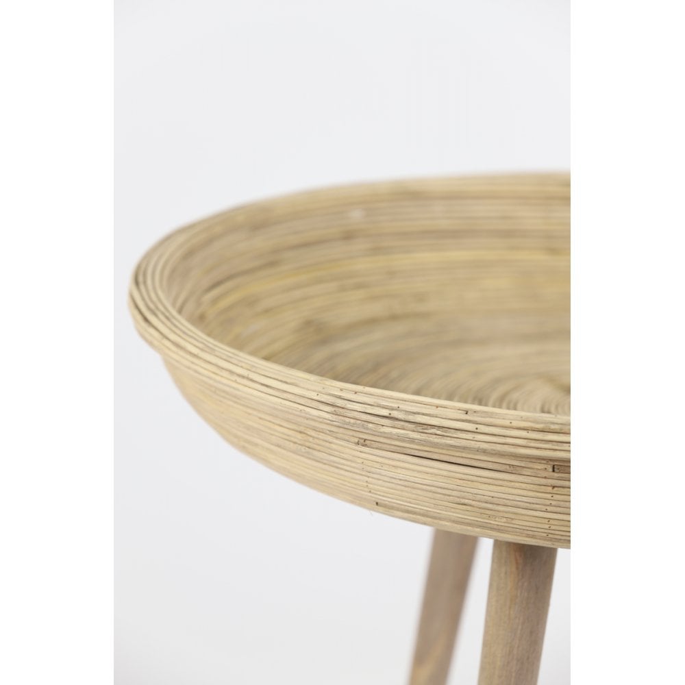Natural Rattan Nesting Side Tables Set: 46x38.5cm & 56x48cm, Round Wood Design