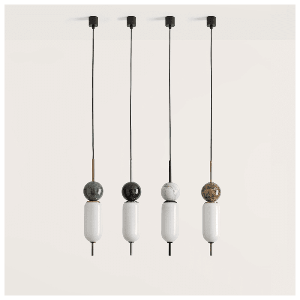 Anet Modern Pendant Lamp in Matt Black and Opal White