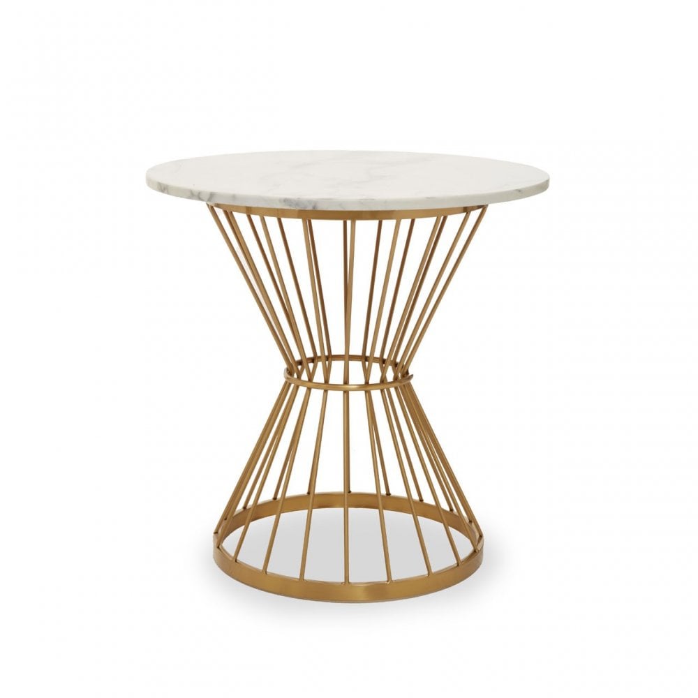 Anzio White Marble Top Round Table, Gold