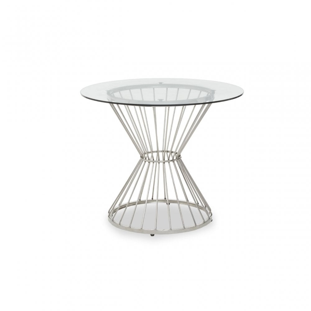 Anzio Clear Glass Top Round Table, Silver