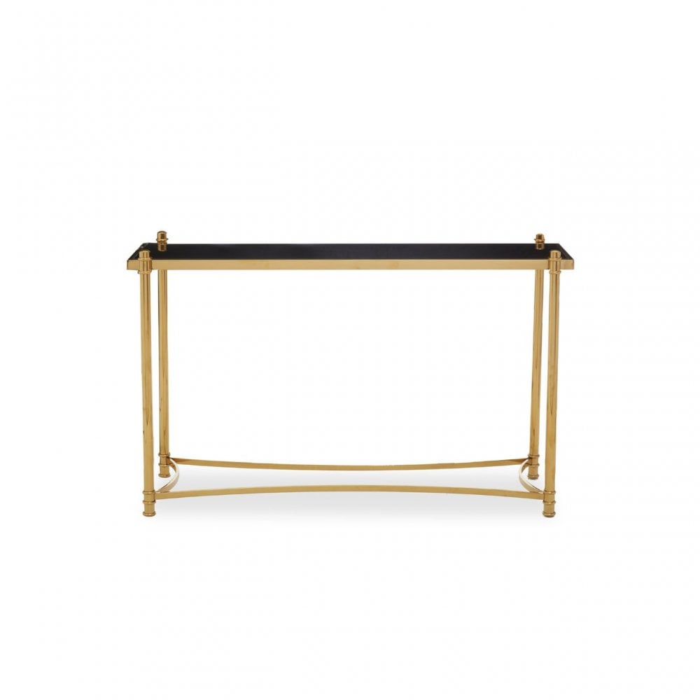 Ackley Black Glass Console Table, Gold
