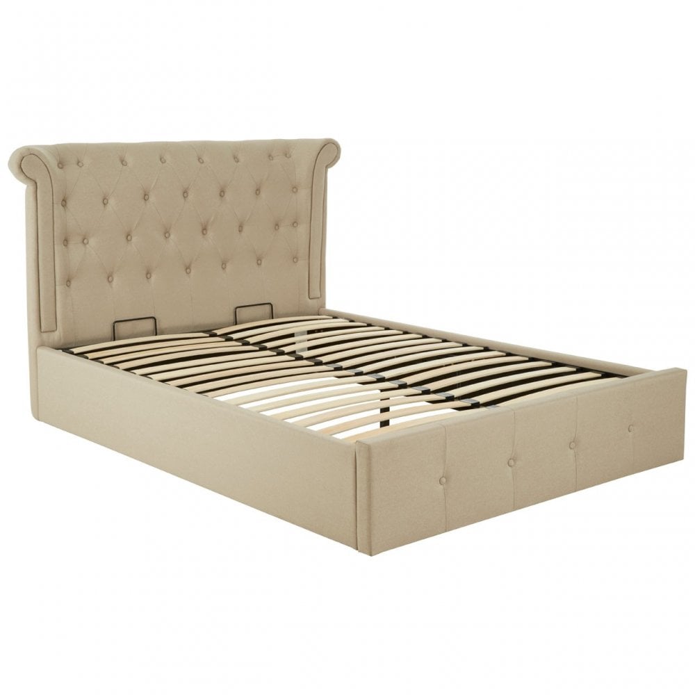 Edison Beige Double Ottoman Bed, Beige