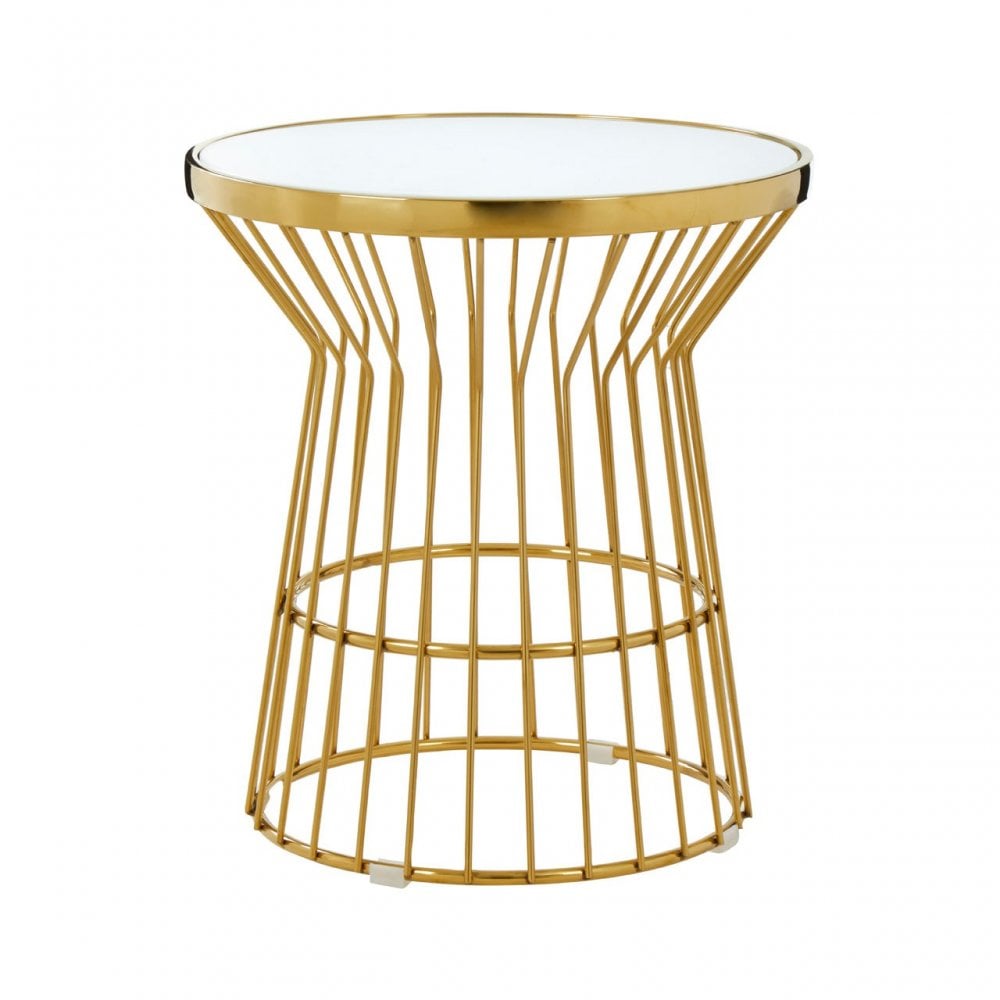 Tula Gold Finish Corset Base Side Table, Gold
